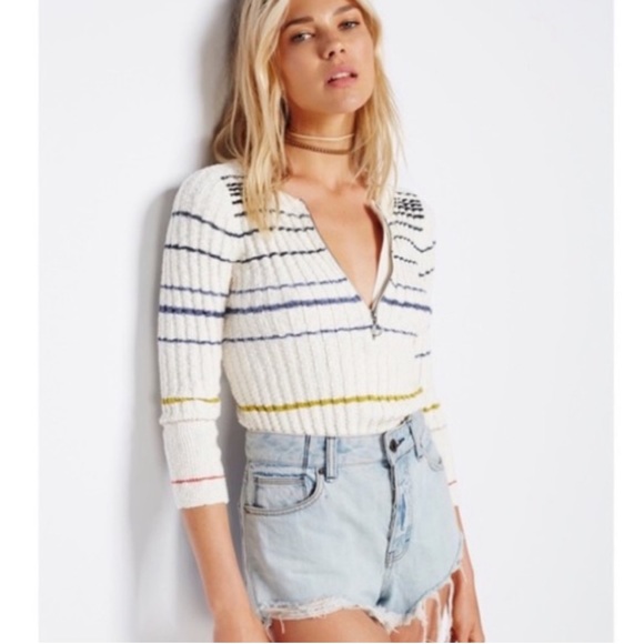 Free People Striped Rossi Henley Zipper Ribbed Sweater S - Picture 2 of 8